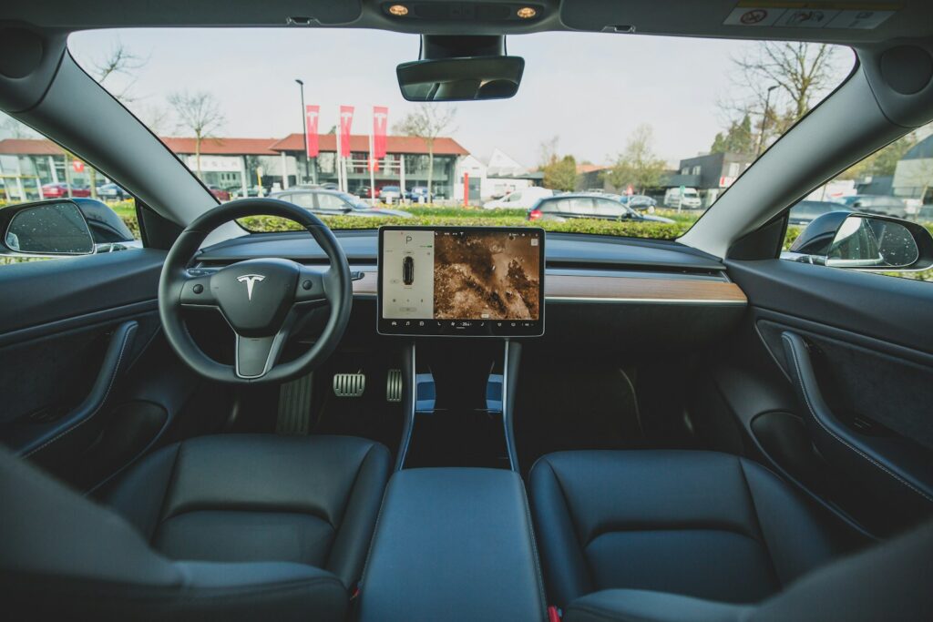 black Tesla car interior 